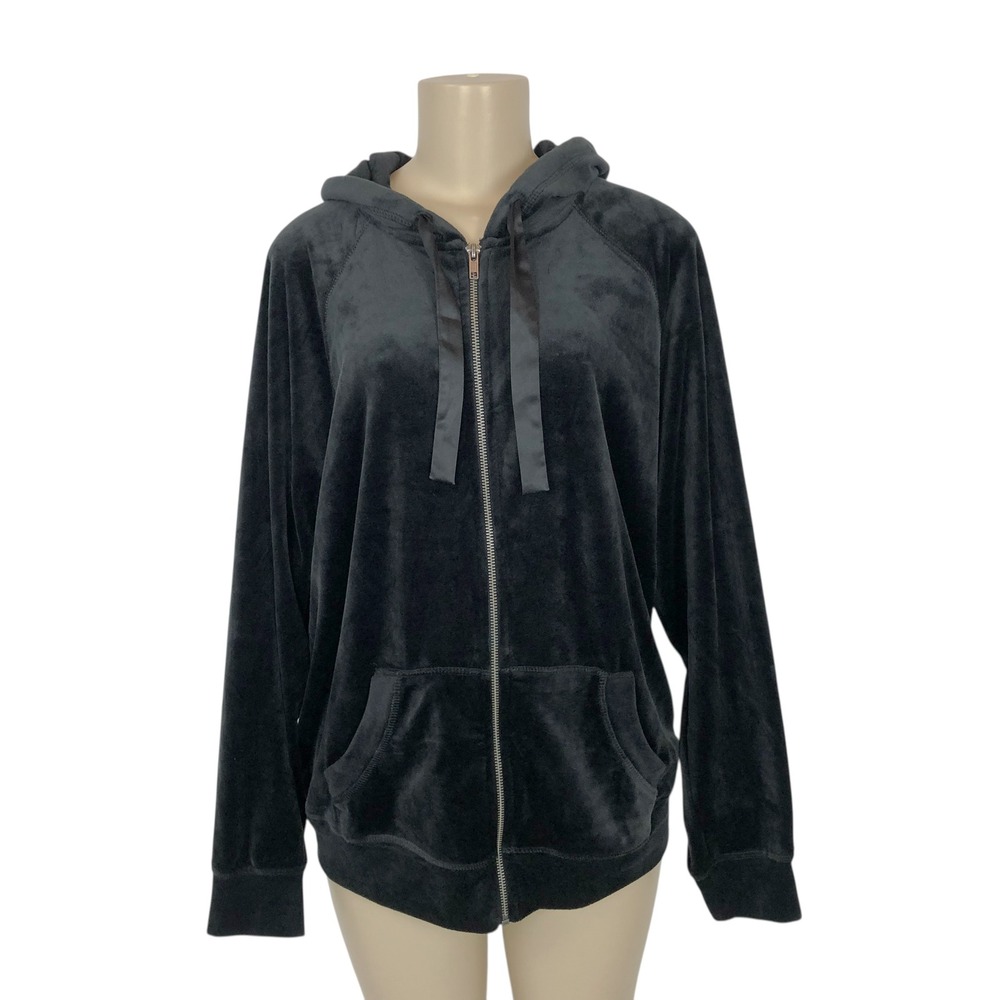 Torrid Black Velvet Track Jacket Full Zip Up Velour Hoodie Size 2X Gothic Y2K